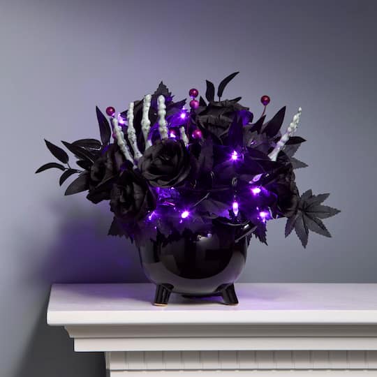 19" Bad to the Bone LED Halloween Centerpiece in Black Cauldron